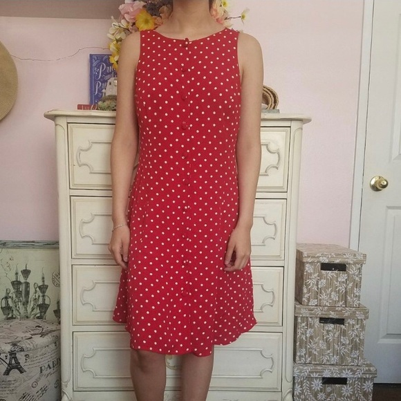 90s Laundry by Shelli Segal Red Polka Dot Vintage Summer Dress - Picture 4 of 4